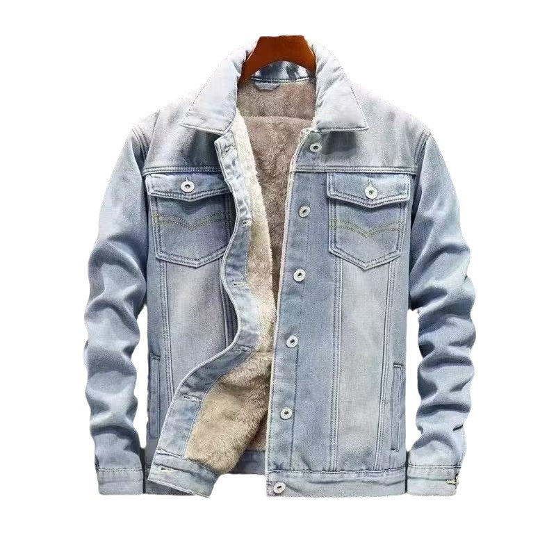 Fleece-Lined Thickened Denim Jacket for Men Winter Warm Casual Jacket Loose Fit Men's Outerwear