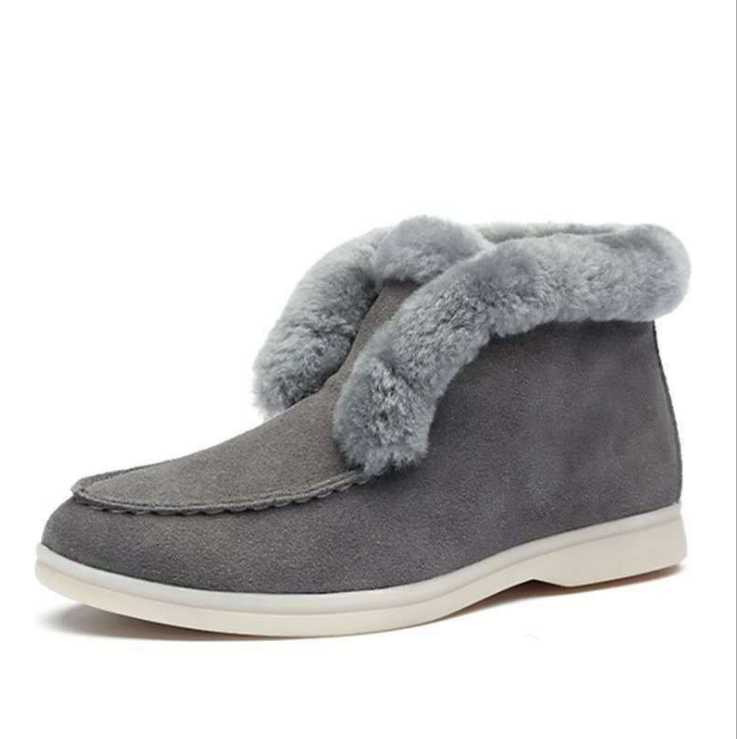 Ankle boots cow-suede-leather boots natural-fur Warm winter boots Slip-on snow boots for women