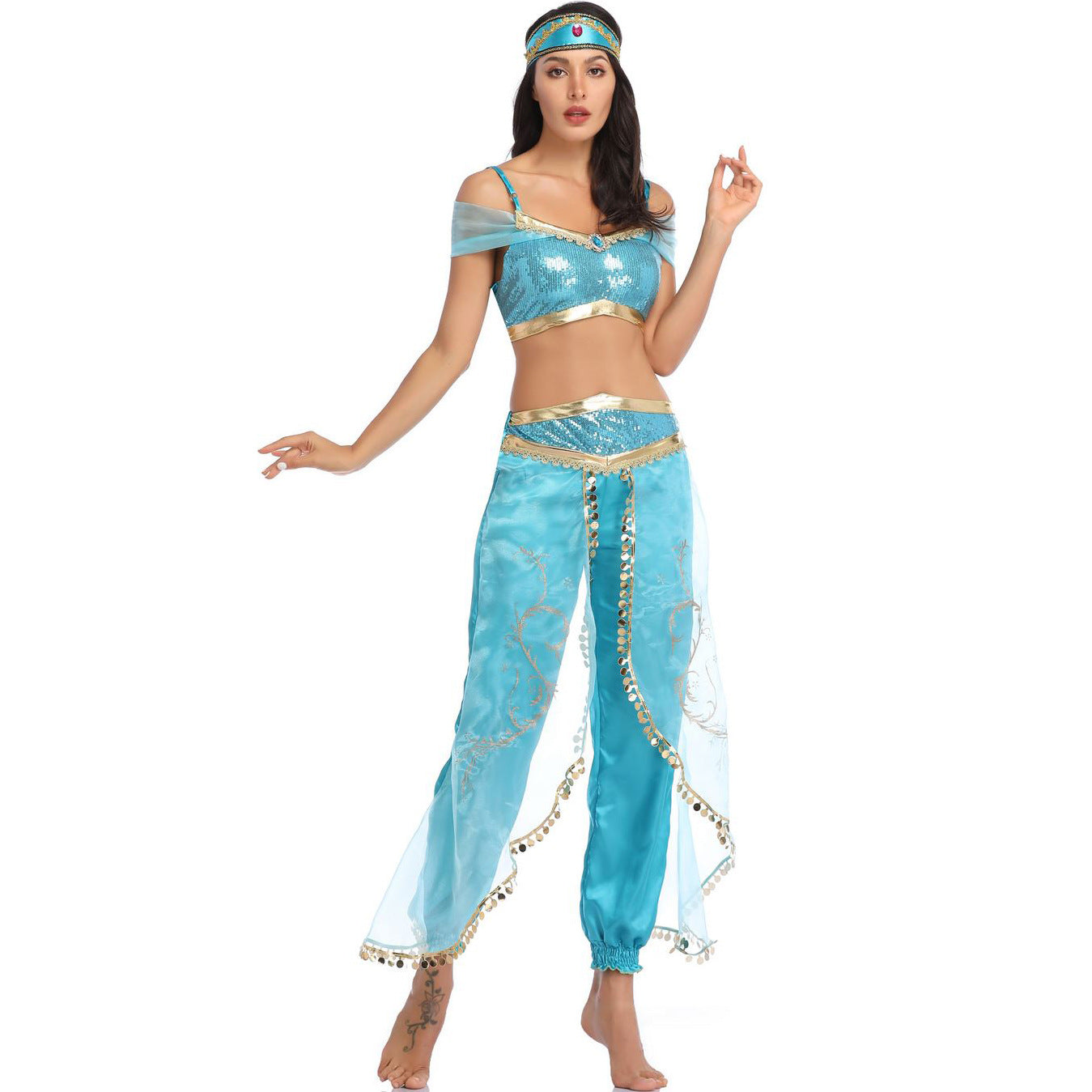 Aladdin Magic Lamp Jasmine Princess Dress COS Costume Halloween Role Play