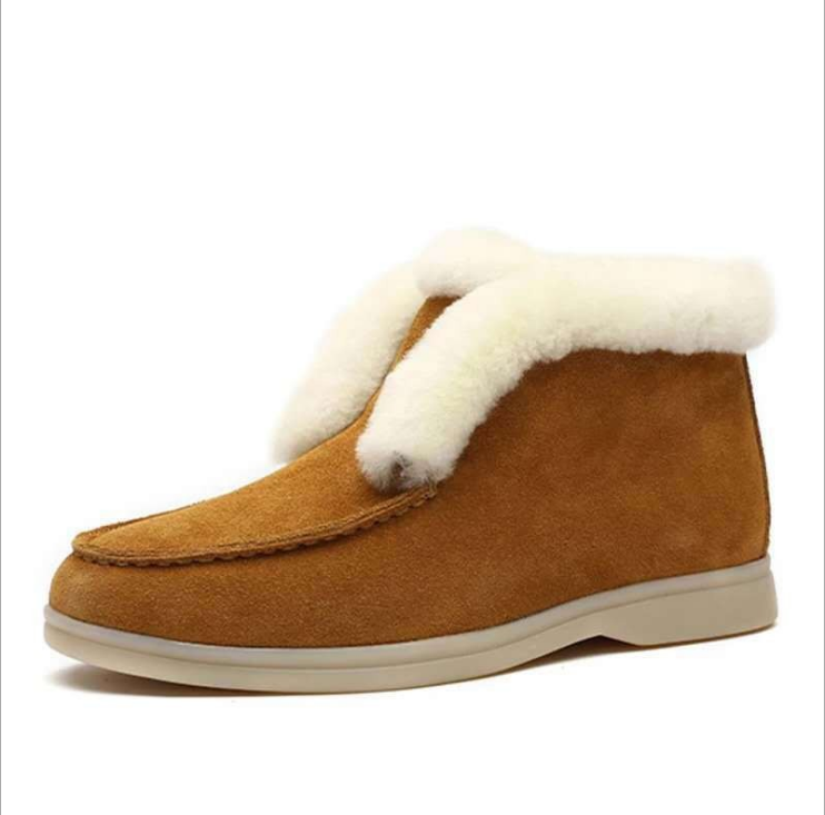 Ankle boots cow-suede-leather boots natural-fur Warm winter boots Slip-on snow boots for women