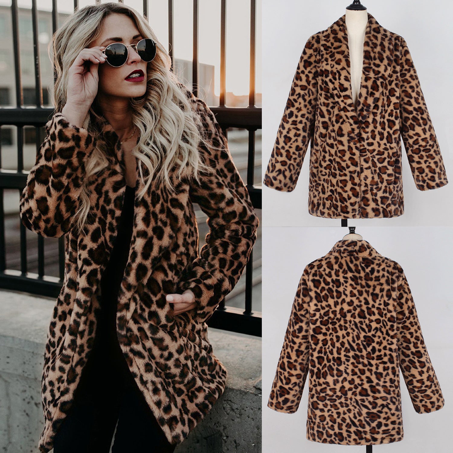 Leopard print artificial lapel jacket