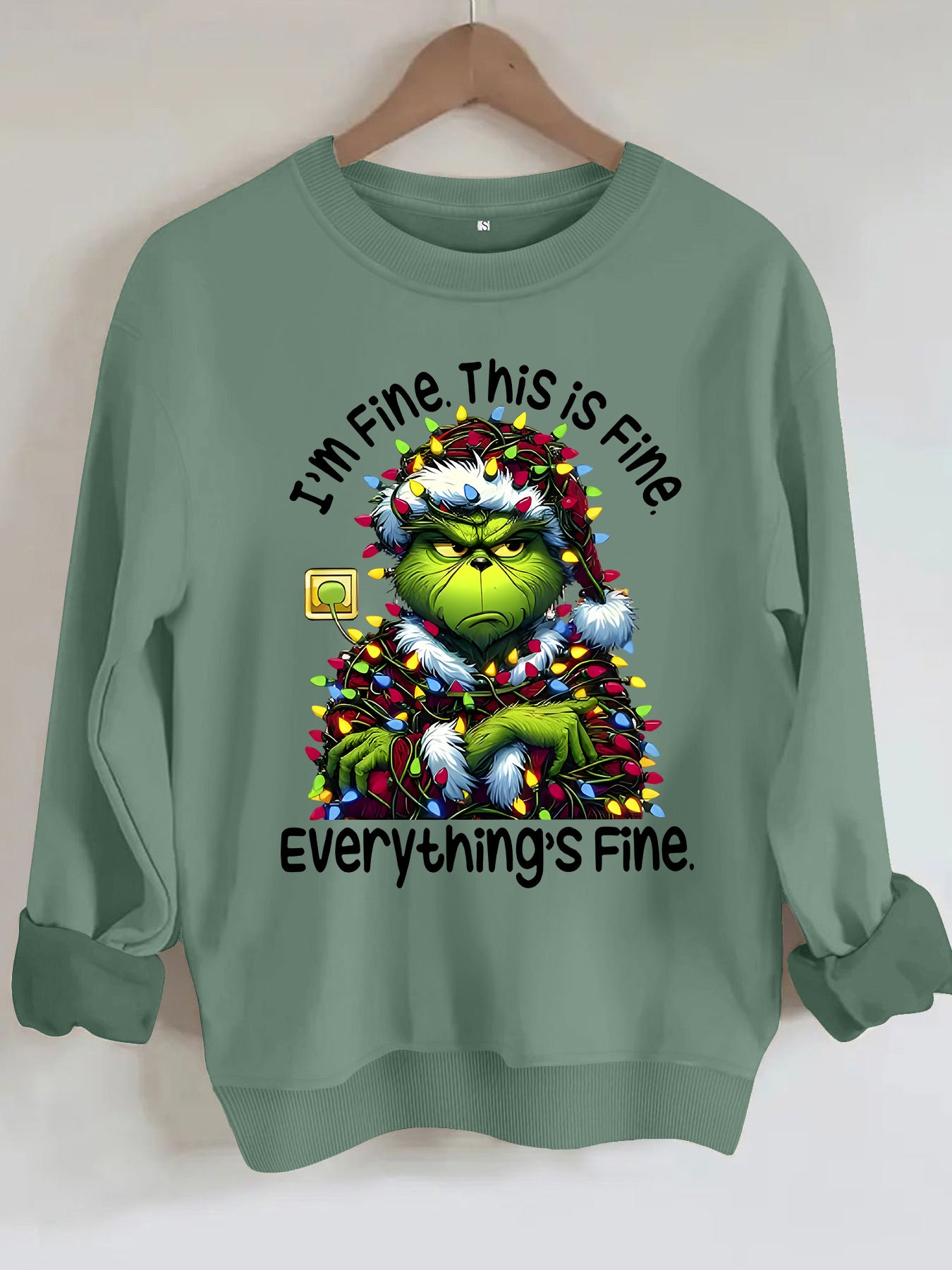 Cartoon green fur monster print hoodie round neck hoodie