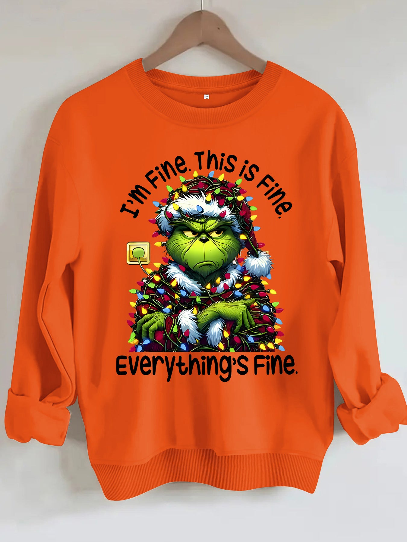 Cartoon green fur monster print hoodie round neck hoodie