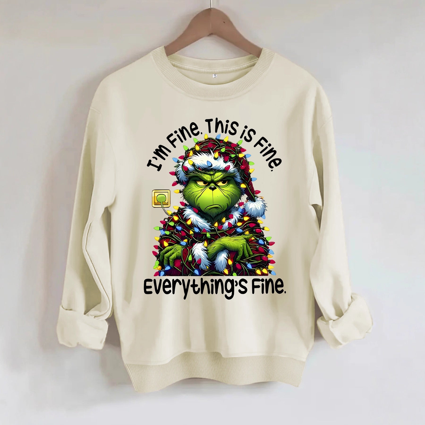 Cartoon green fur monster print hoodie round neck hoodie