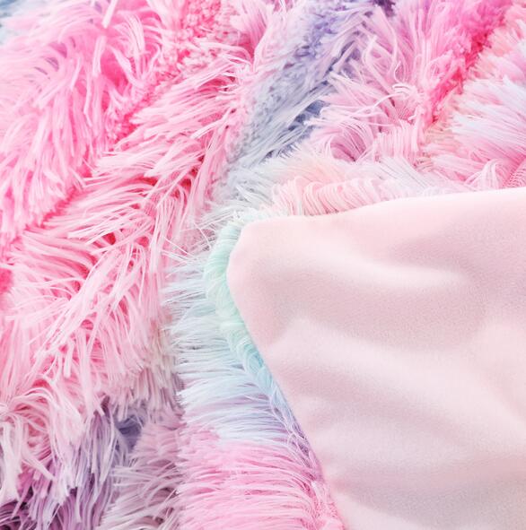 Rainbow Plush Super Soft Blanket Colorful Bedding Sofa Cover Furry Fuzzy Fur Warm Throw Cozy Couch Blanket for Winte