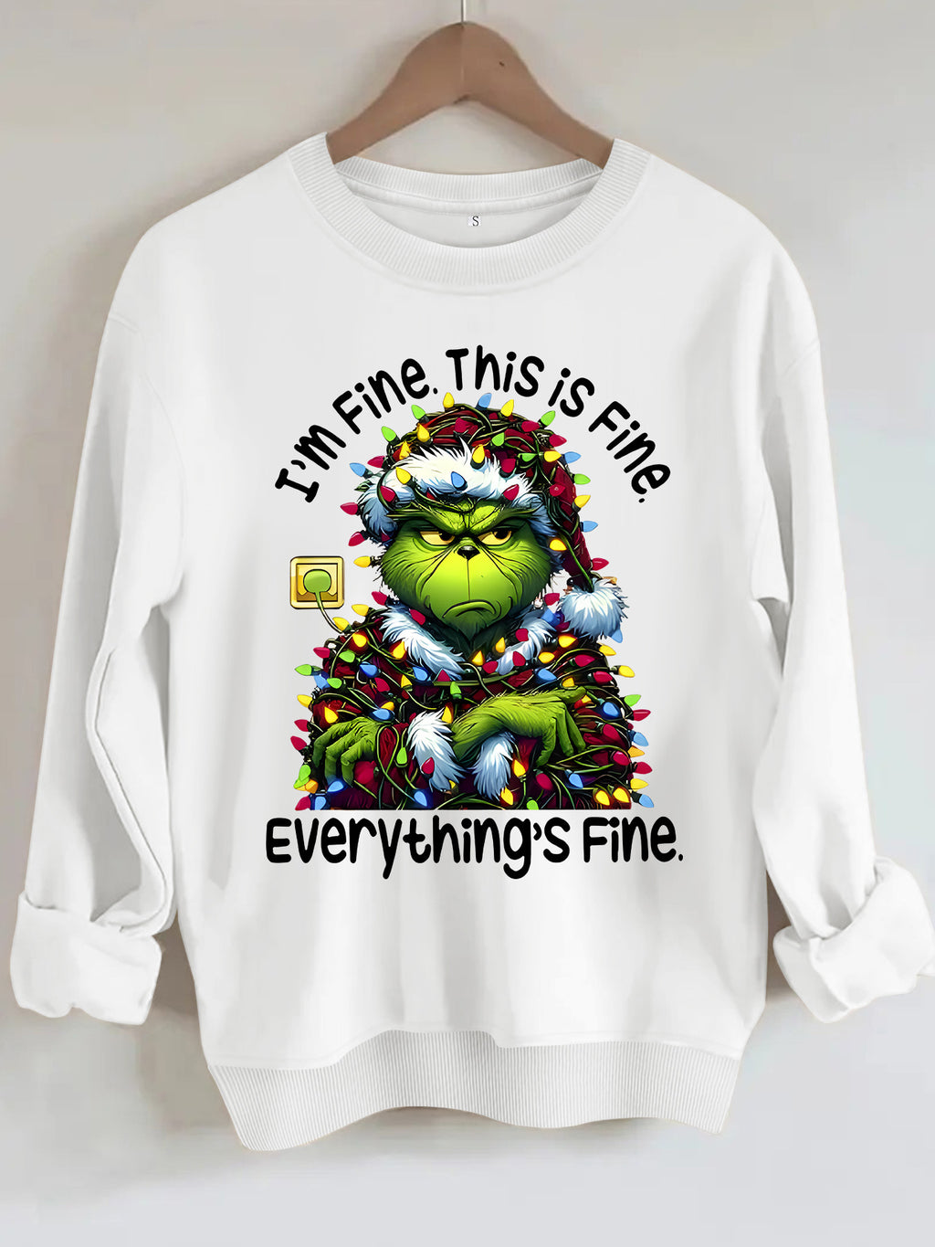 Cartoon green fur monster print hoodie round neck hoodie