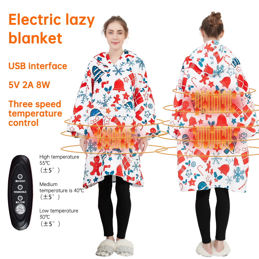 USB carbon fiber heated lazy blanket can be worn in winter, thick heating, washable lazy hoodie electric blanket