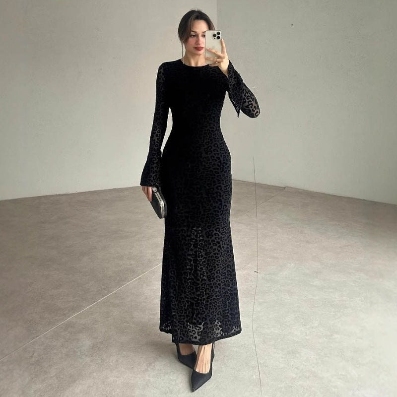 Round neck lace slim fit sexy backless slim fit dress