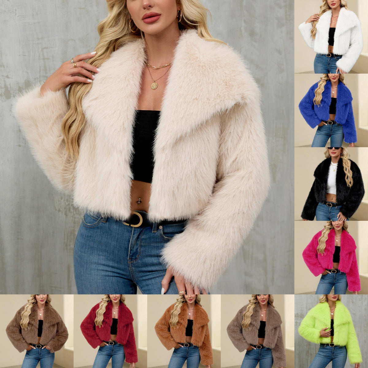 Faux Fur Flared Collar Women's Short Faux Fur Coat