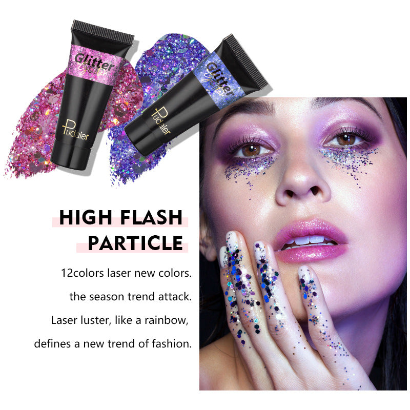 Makeup Pudaier monochrome glitter eyeshadow stage makeup face body glitter 12 color liquid eyeshadow