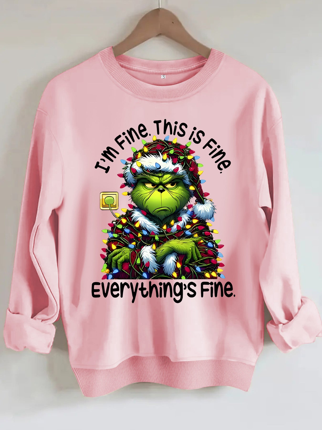 Cartoon green fur monster print hoodie round neck hoodie