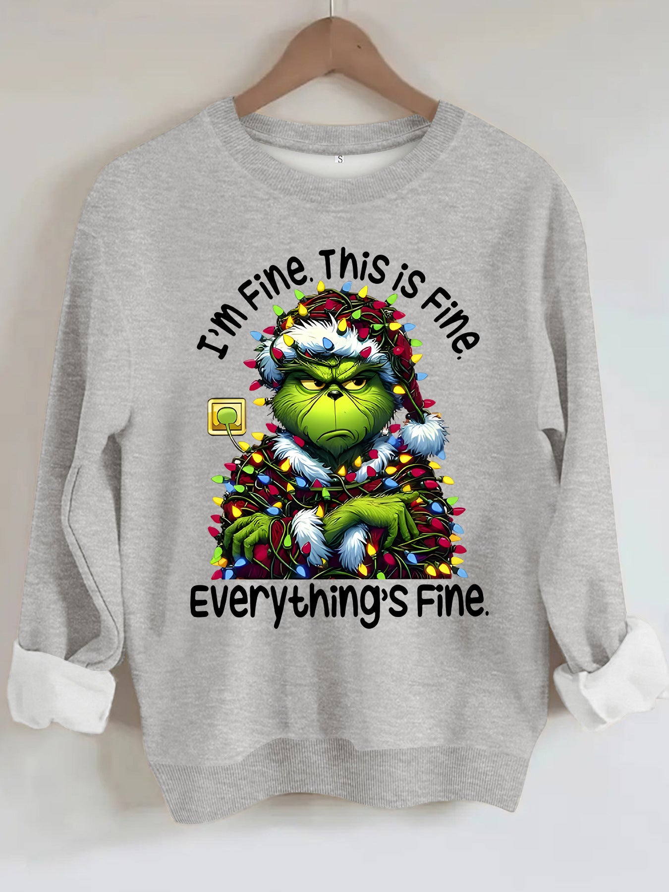 Cartoon green fur monster print hoodie round neck hoodie
