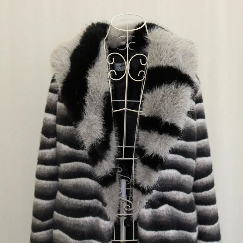 Winter Warm Faux Fur Coat Men Mid-length Thick Fur Coat Plus Size Fur Collar Designer Men's Clothing