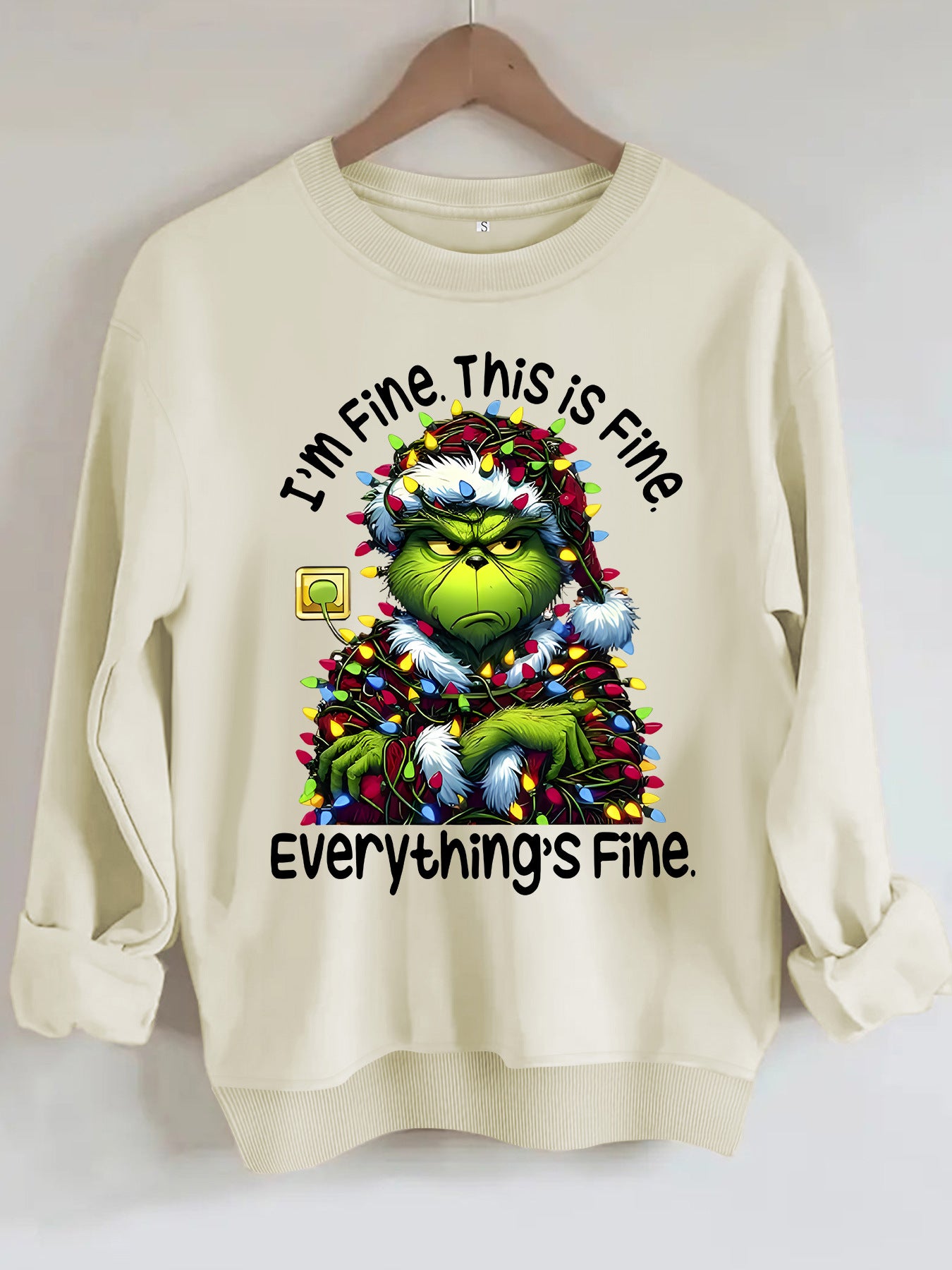 Cartoon green fur monster print hoodie round neck hoodie