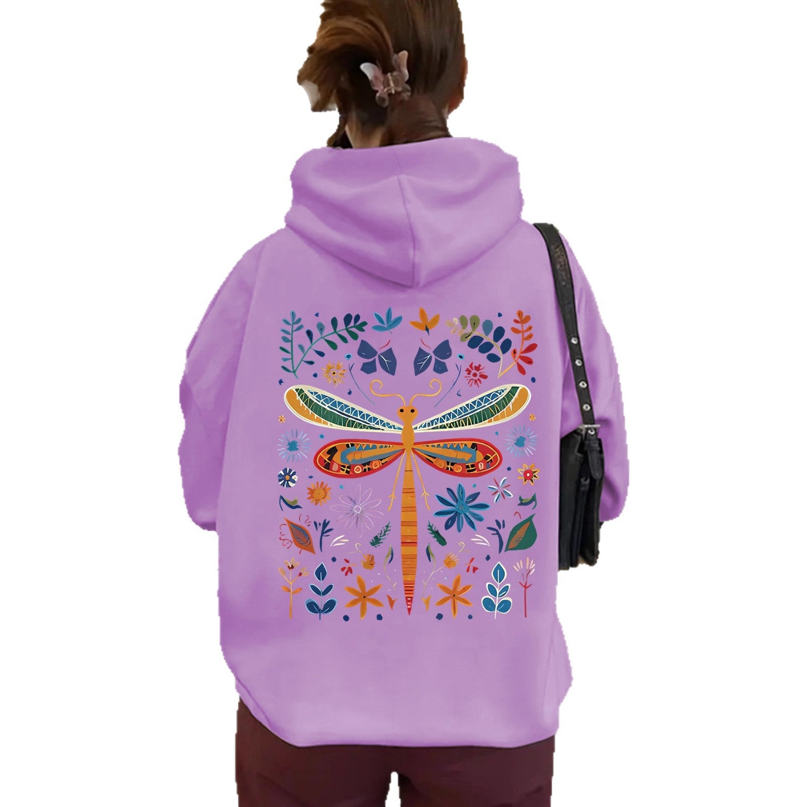 Top hoodie with dragonfly pattern print