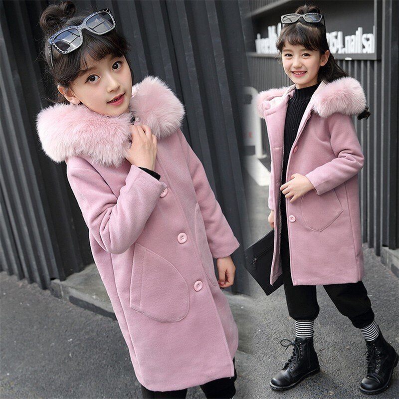 Girls Long Sleeve Hoode clothing Windbreaker spring autumn Winter clothes wool Coat Kids jacket Wedding Outwear parka