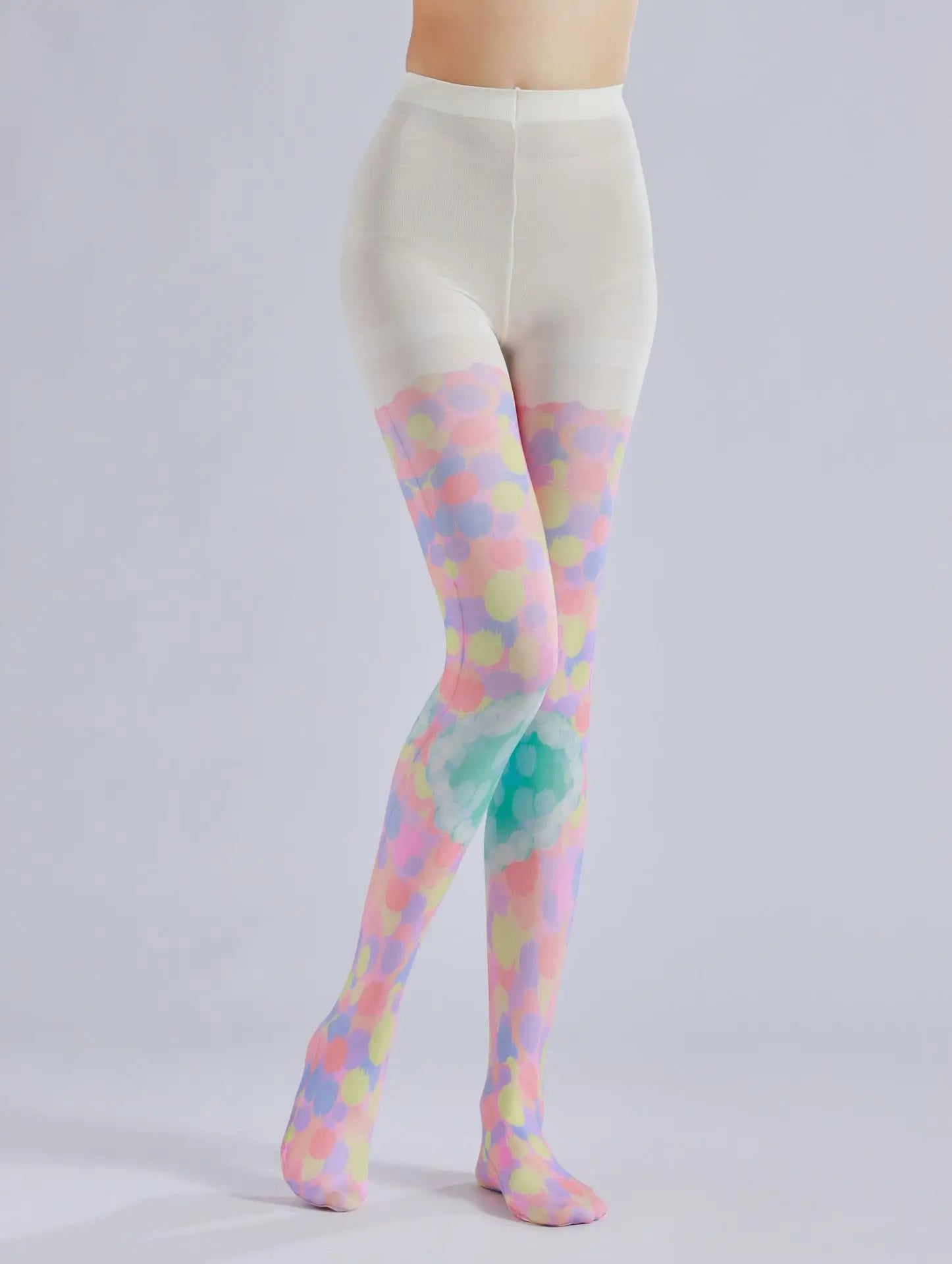 Color block stacked heart printed pantyhose with colorful patterns and sweet base socks