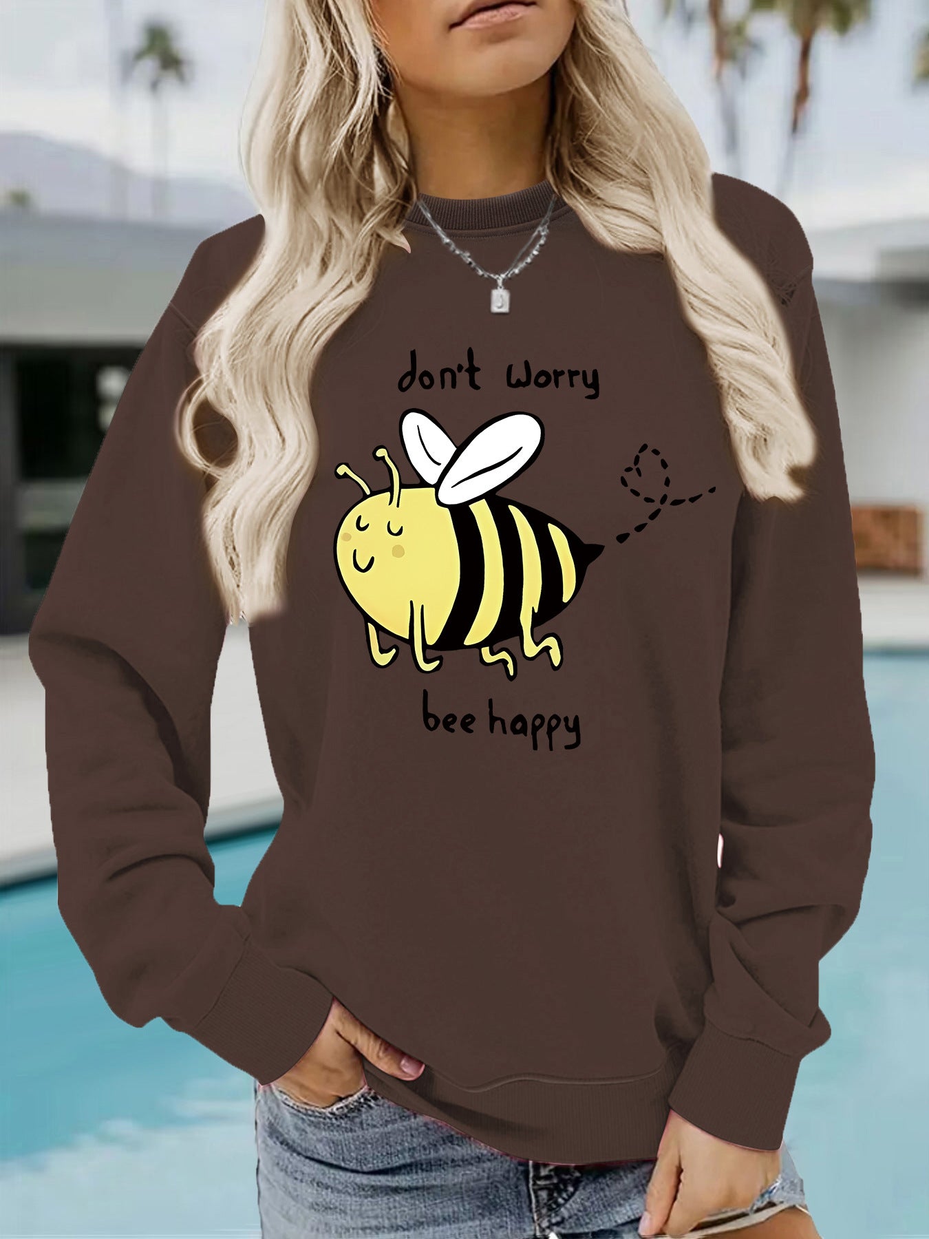 Bee printed casual loose sweatshirt
