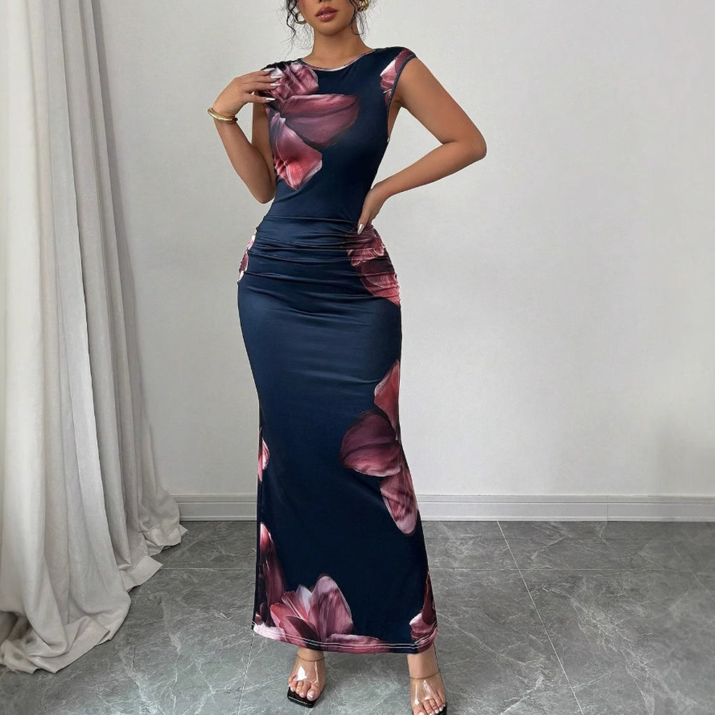 Sleeveless printed slim fit hip hugging dress