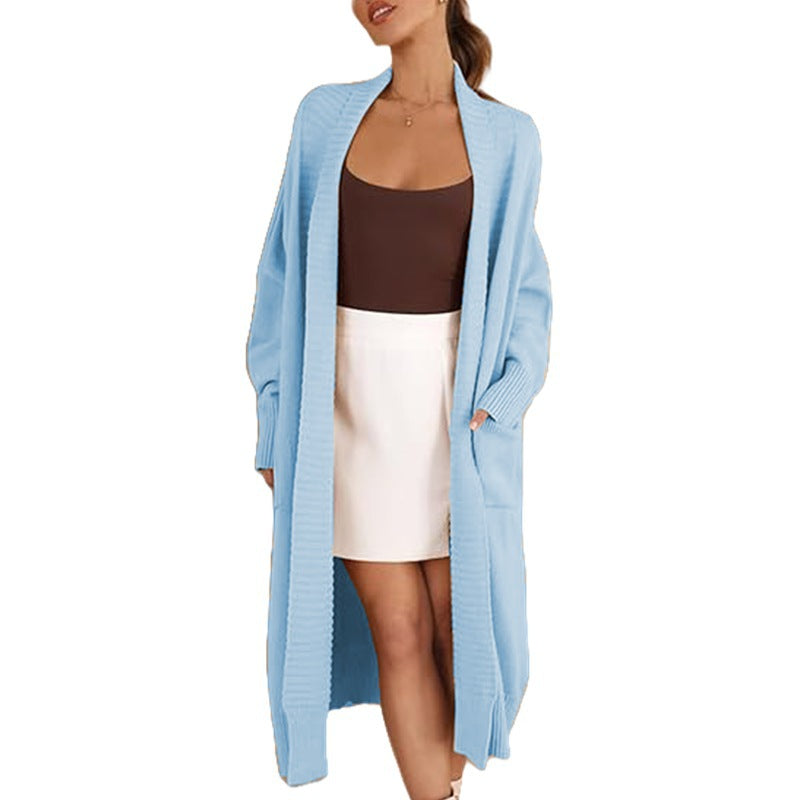 Long pocket knitted sweater jacket