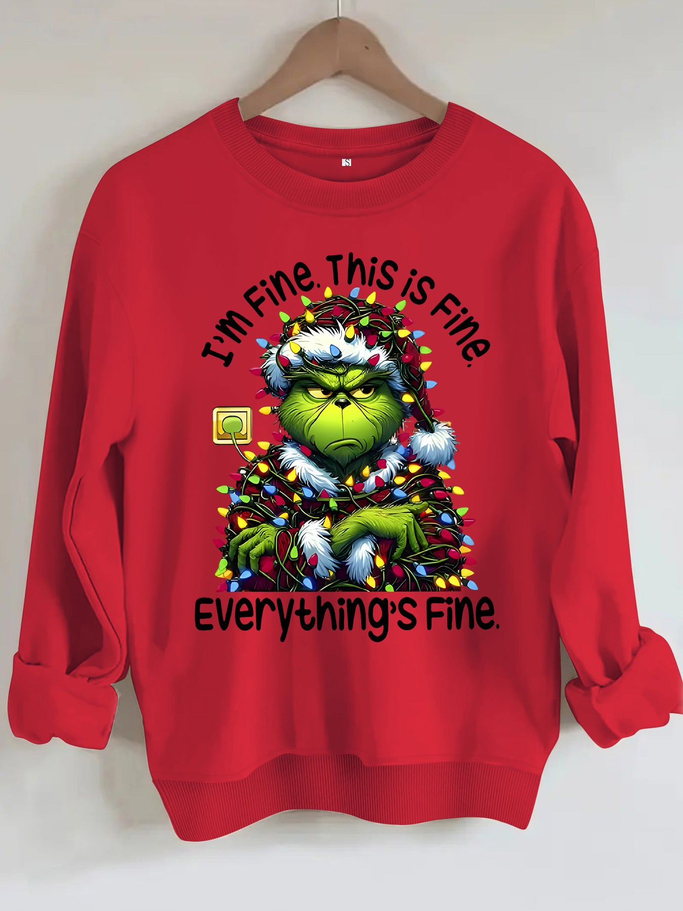 Cartoon green fur monster print hoodie round neck hoodie