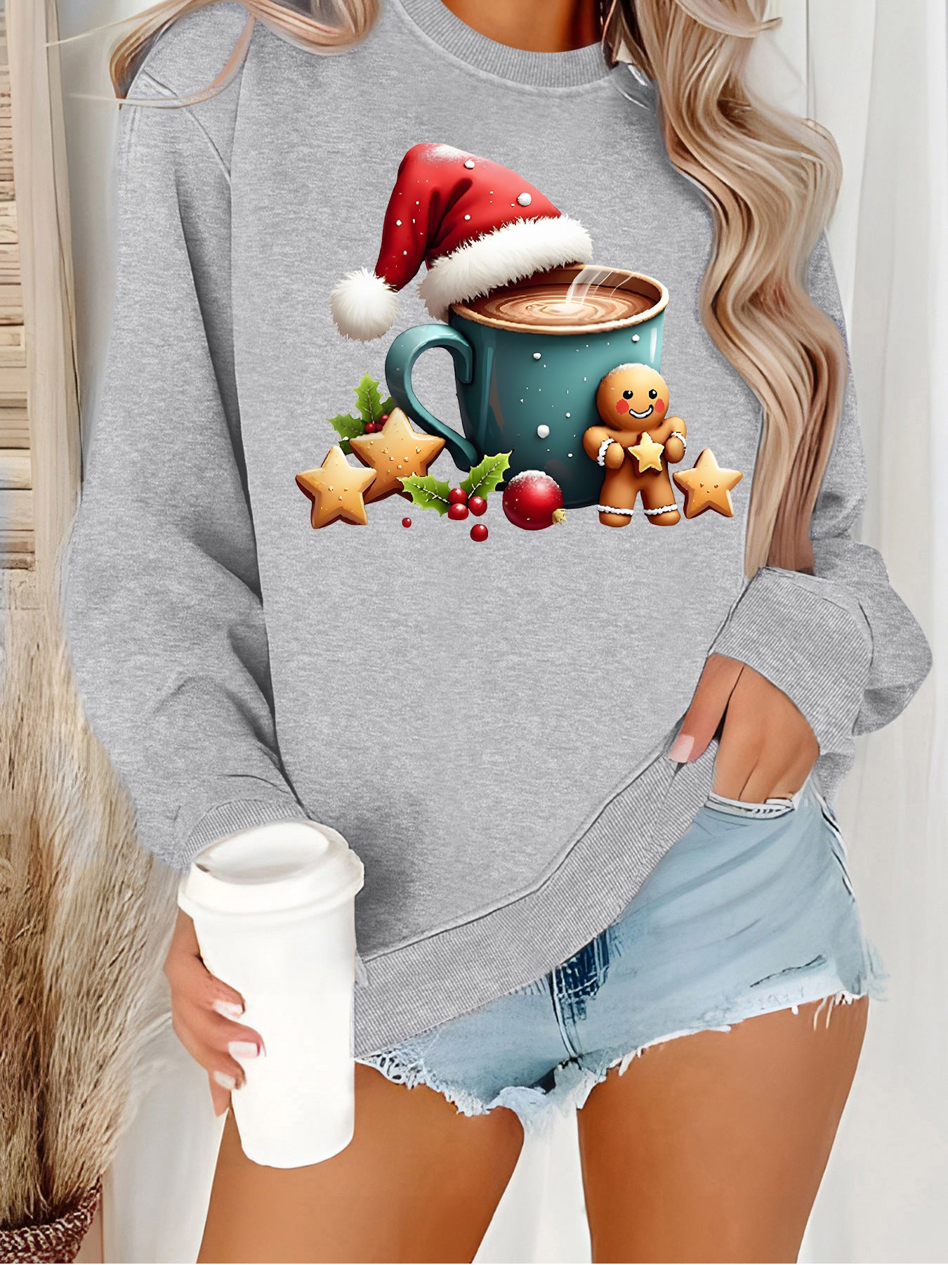 Christmas printed casual round neck long sleeved sweatshirt