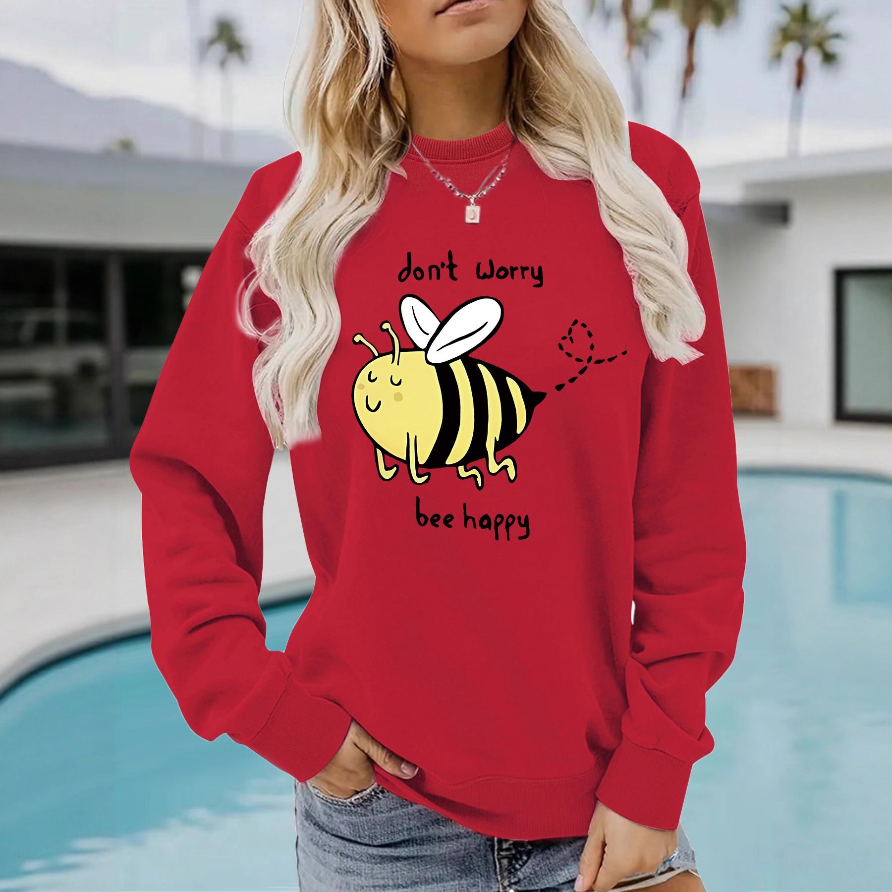 Bee printed casual loose sweatshirt