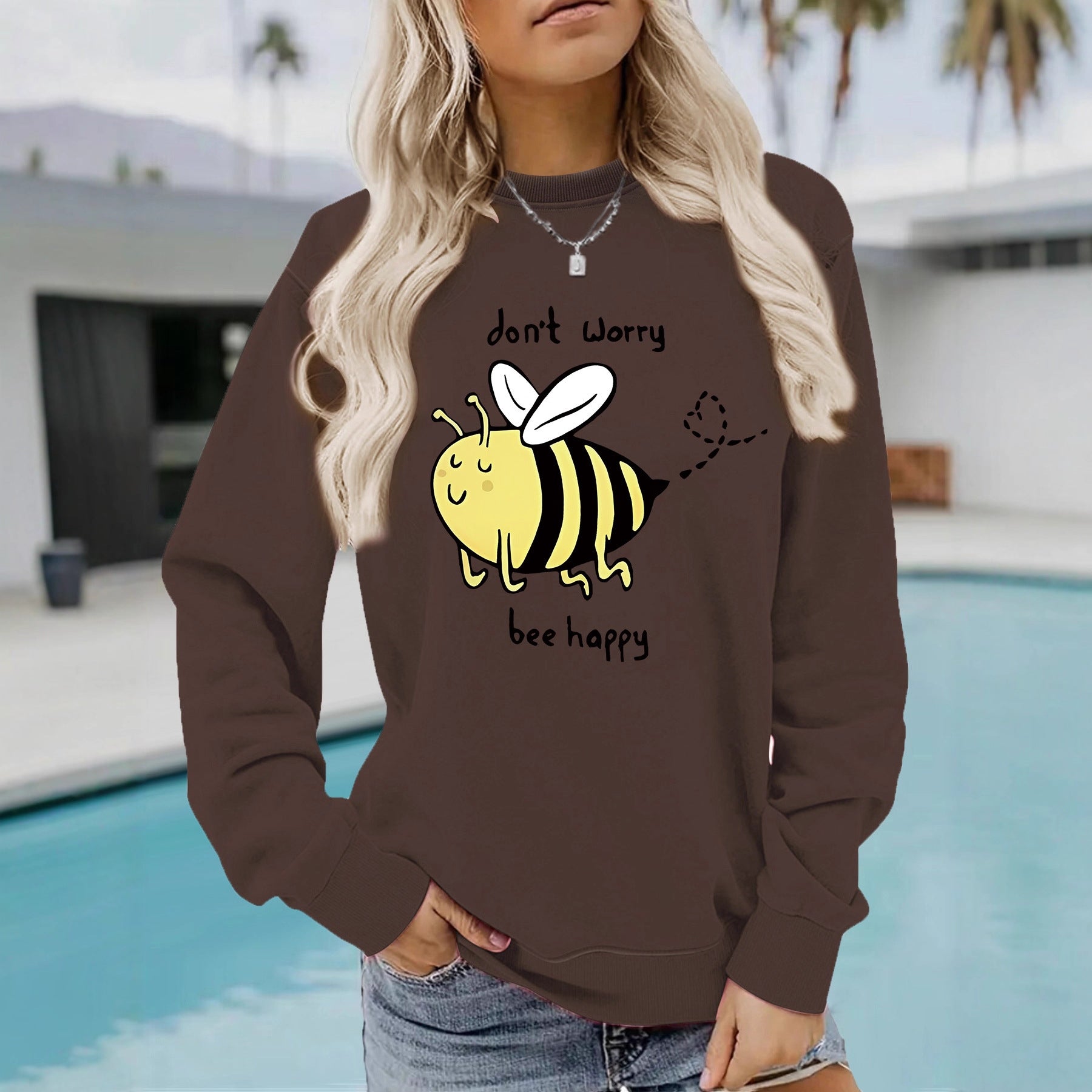 Bee printed casual loose sweatshirt