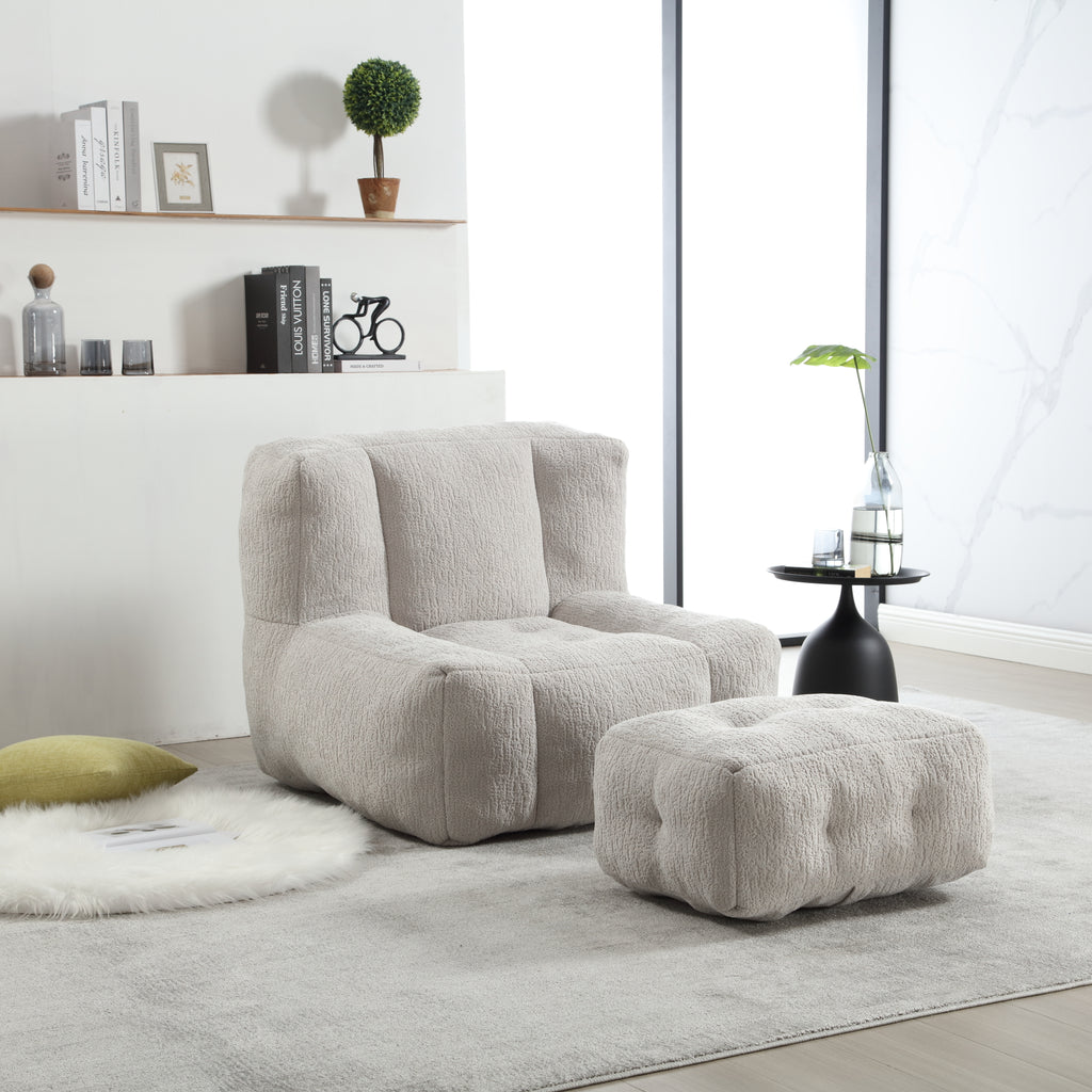 Fluffy bean bag chair Super soft couch chair with memory foam and footstool Indoor modern focus bean bag chair