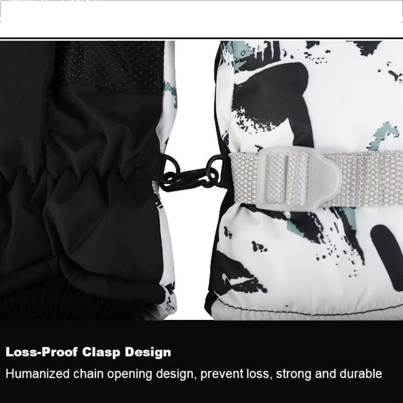 Winter Ski Gloves Warm Thermal Men Women Thickened Cotton Waterproof Non-Slip Warm Riding Outdoor Graffiti Snowboard Cycling