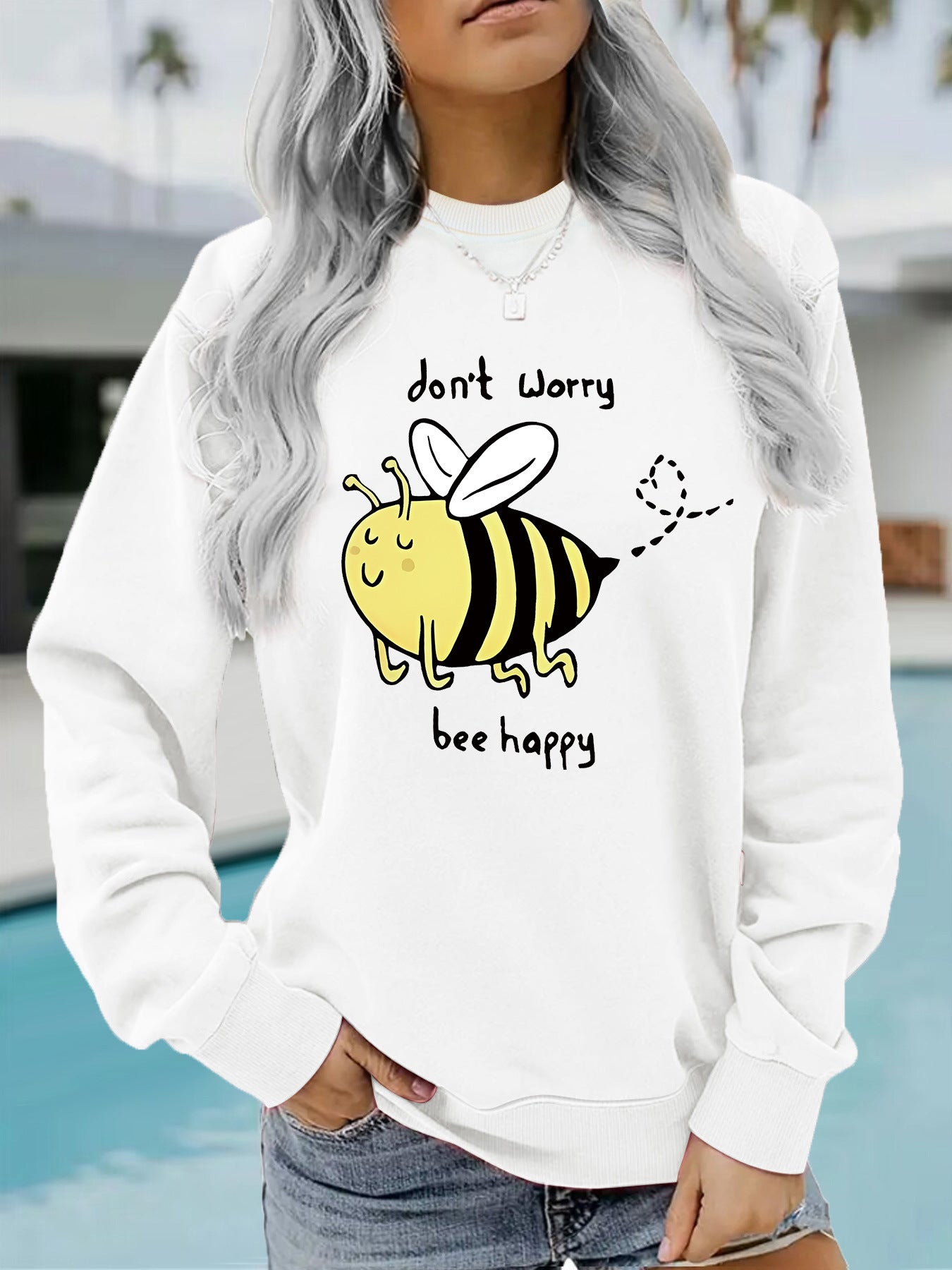 Bee printed casual loose sweatshirt