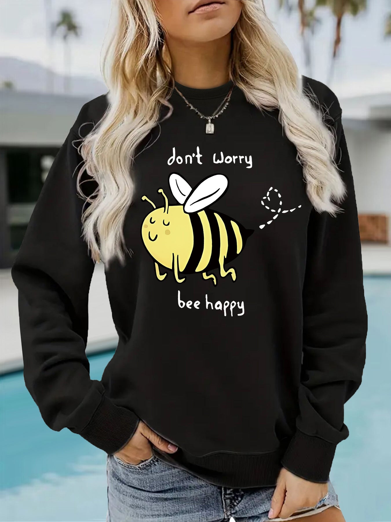 Bee printed casual loose sweatshirt