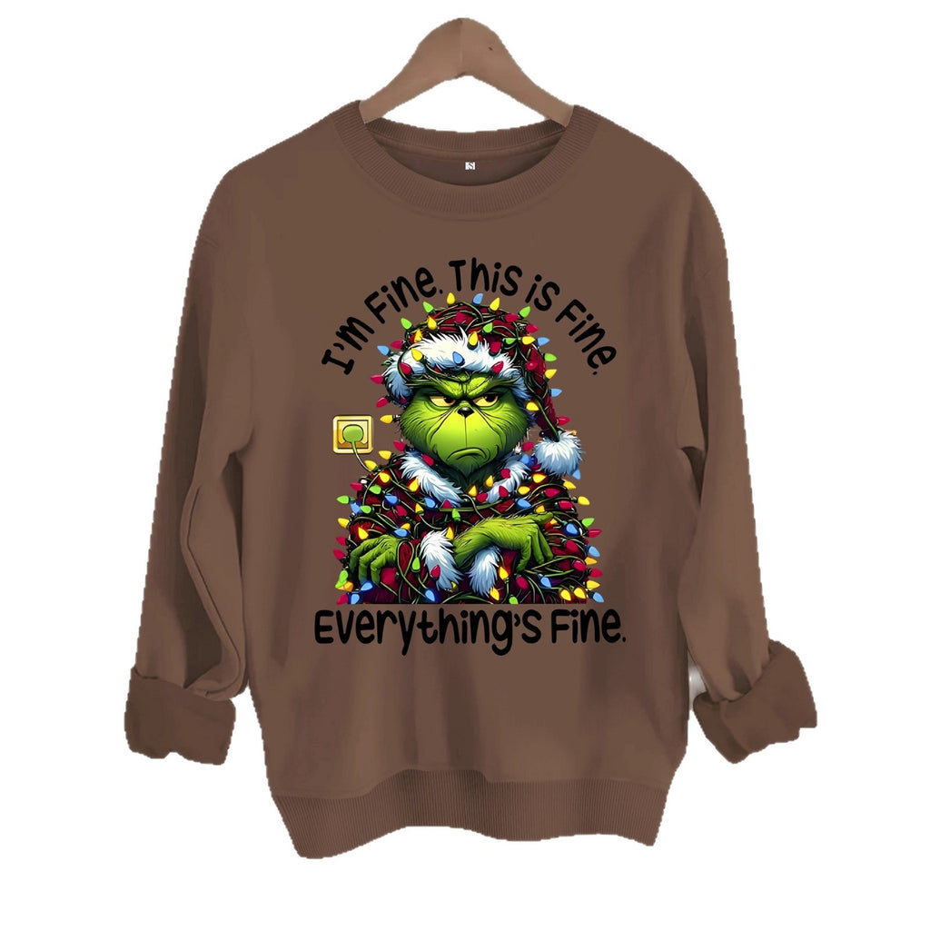 Cartoon green fur monster print hoodie round neck hoodie
