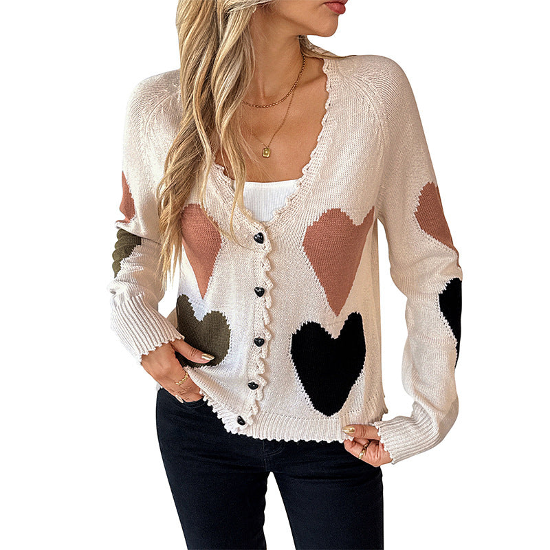 Women's Love V-neck Knitted Sweater Jacket