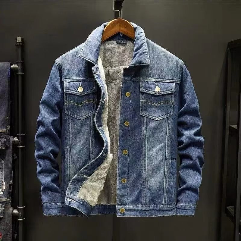 Fleece-Lined Thickened Denim Jacket for Men Winter Warm Casual Jacket Loose Fit Men's Outerwear