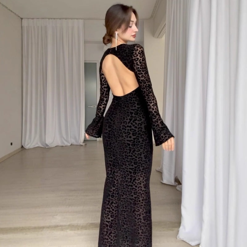 Round neck lace slim fit sexy backless slim fit dress