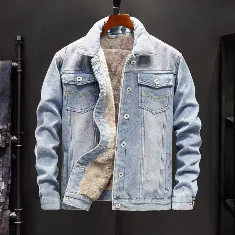 Fleece-Lined Thickened Denim Jacket for Men Winter Warm Casual Jacket Loose Fit Men's Outerwear