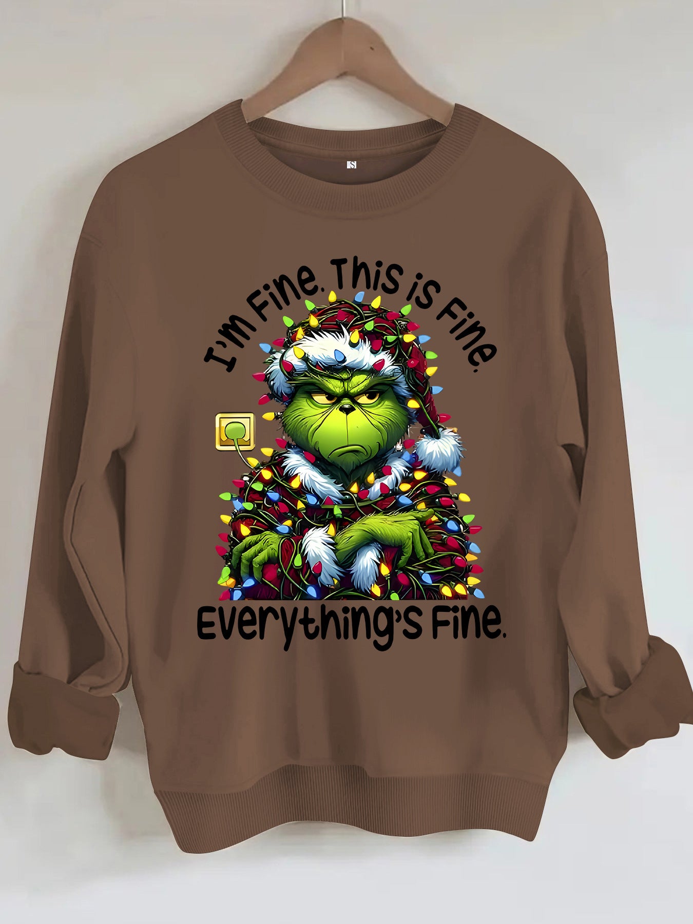 Cartoon green fur monster print hoodie round neck hoodie