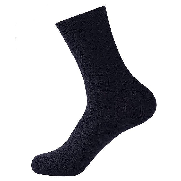 Bamboo fiber cotton socks mid tube men's socks double needle dark flower square grid socks