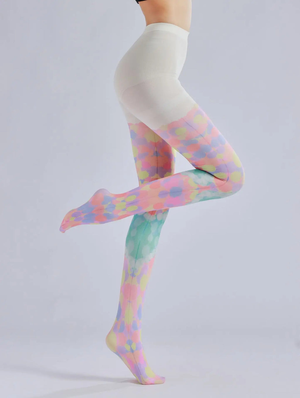 Color block stacked heart printed pantyhose with colorful patterns and sweet base socks