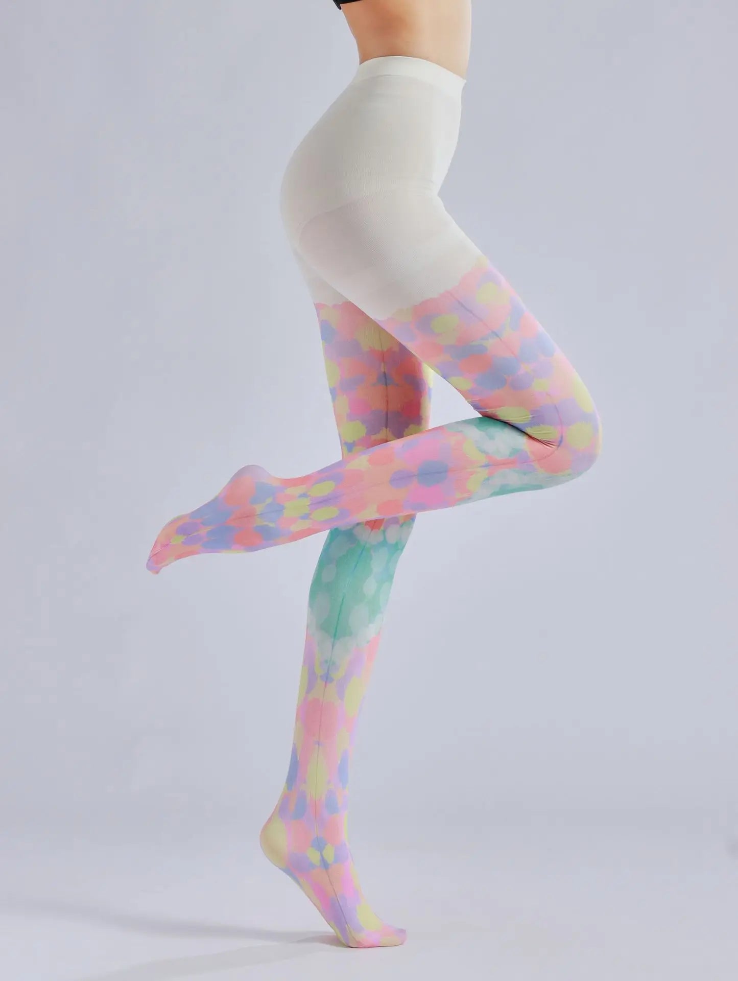 Color block stacked heart printed pantyhose with colorful patterns and sweet base socks