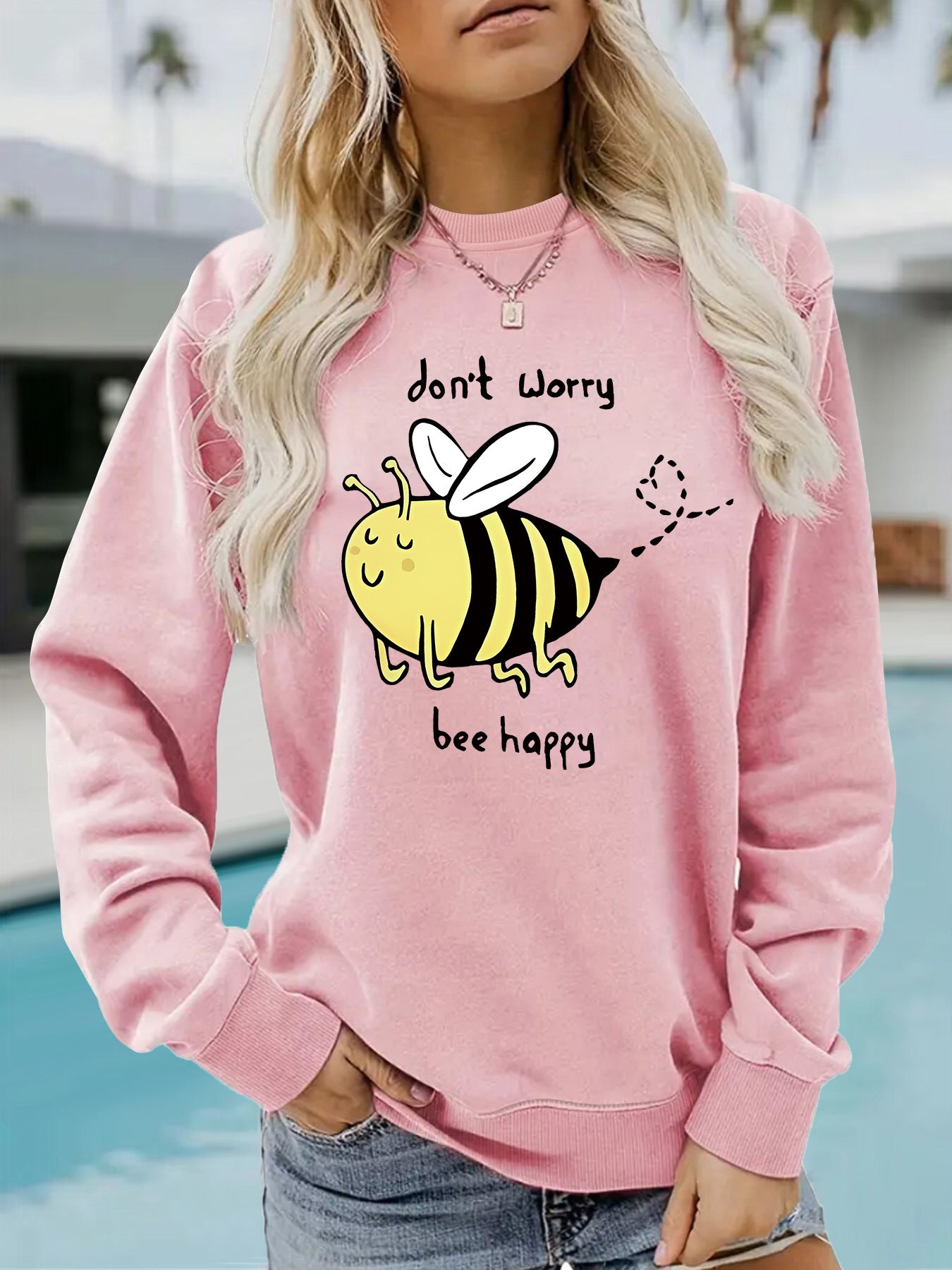 Bee printed casual loose sweatshirt