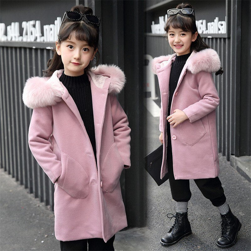 Girls Long Sleeve Hoode clothing Windbreaker spring autumn Winter clothes wool Coat Kids jacket Wedding Outwear parka