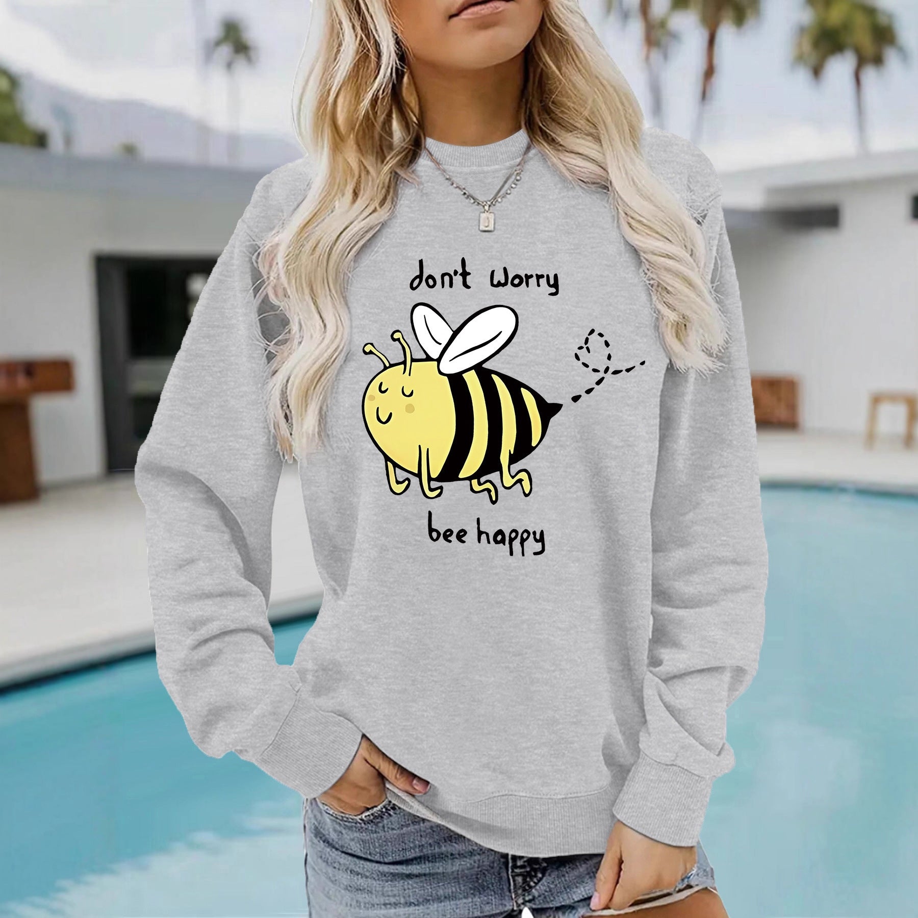 Bee printed casual loose sweatshirt