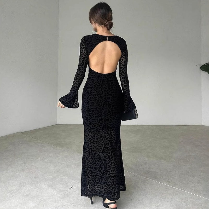 Round neck lace slim fit sexy backless slim fit dress