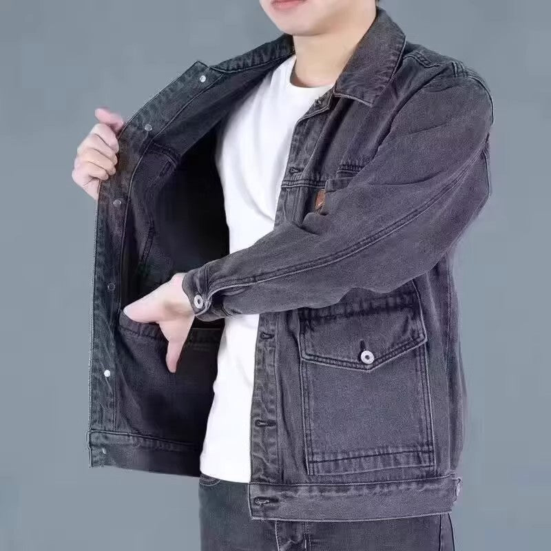 American Style Heavyweight Denim Jacket for Men, Autumn Winter, Warm Lined, Thickened, Loose Fit, Casual Outerwear