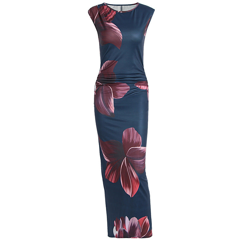 Sleeveless printed slim fit hip hugging dress