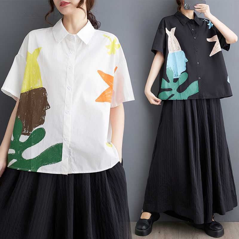 New Korean loose plus size patchwork short sleeved shirt for women