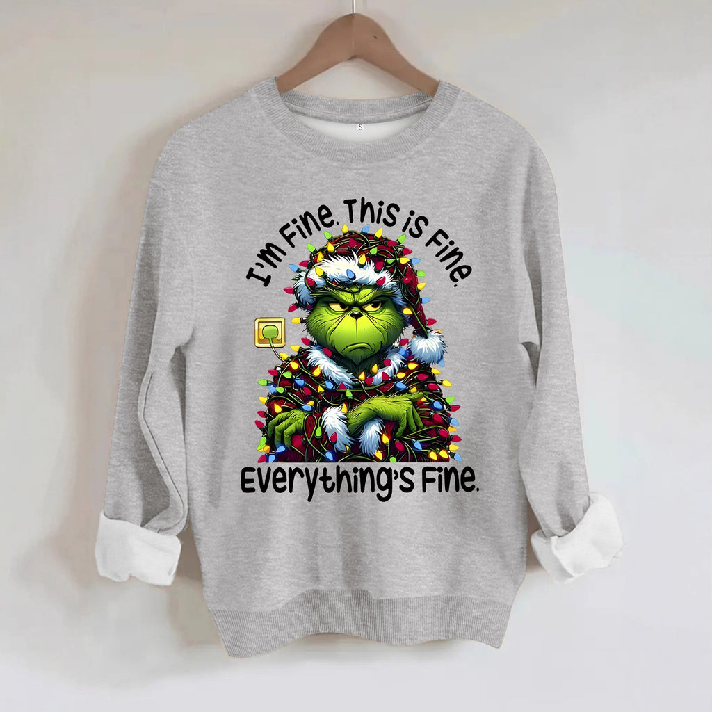 Cartoon green fur monster print hoodie round neck hoodie