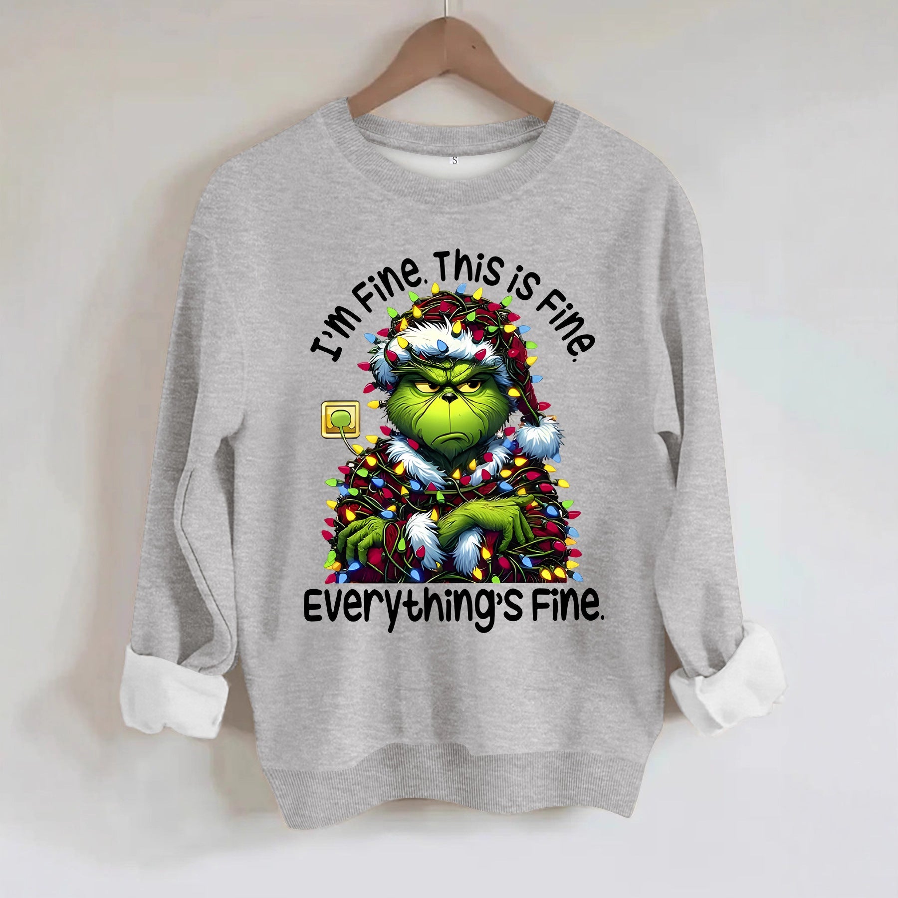Cartoon green fur monster print hoodie round neck hoodie